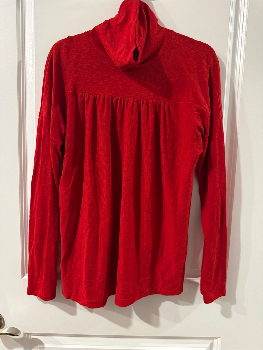 Anthropologie Red Long-Sleeve Cowl Neck Top
